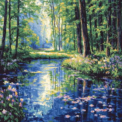 Claude Monet Inspired Mystical Forest Reflections Paint By Numbers