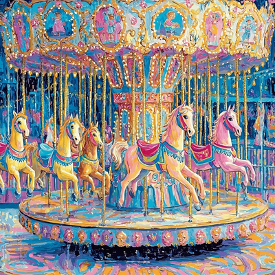 Mary Cassatt Inspired Colorful Vintage Carousel Paint By Number