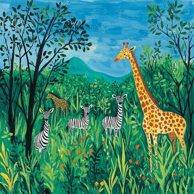 Henri Rousseau Inspired Wild Serengeti Safari Paint By Numbers Kits