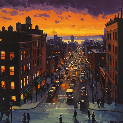 Edward Hopper Inspired Dusk In The City Number Painting