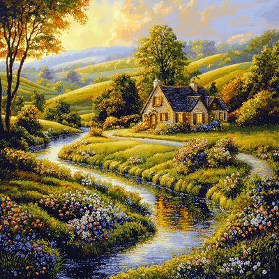 Thomas Kinkade Inspired Rustic Reflections Paint By Numbers