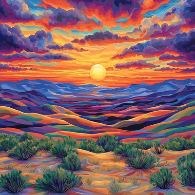 Georgia O'Keeffe Inspired Vibrant Desert Sunset Numbered Painting Kits