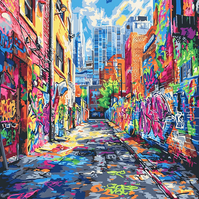 Banksy Inspired Colorful Urban Alleyways Numbered Painting Kits