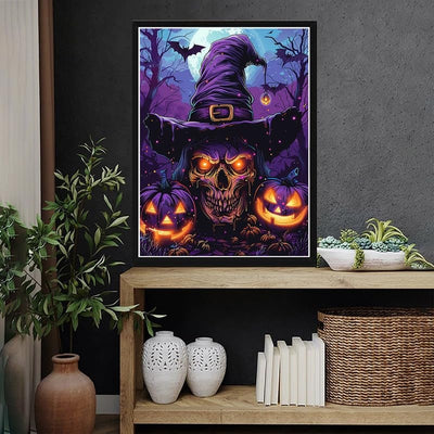 DIY Diamond Art Kit For Home Decor Featuring Skull And Pumpkin