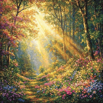 Kinkade Inspired Timeless Enchanted Forest Number Painting