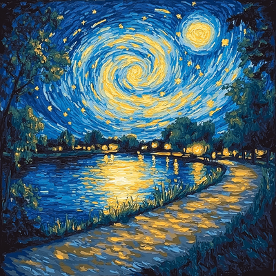 Vincent Van Gogh Inspired Van Gogh's Starry Riverbank Paint By Number