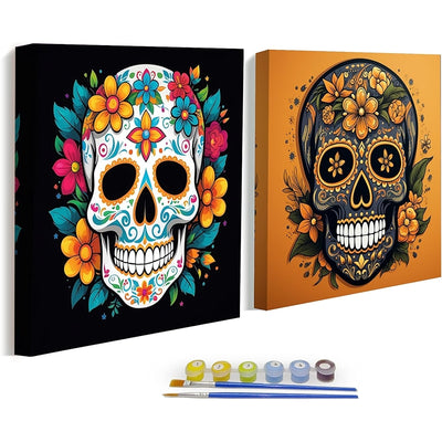 Skull Paint By Numbers Kit - 2 Pack Halloween Painting Set