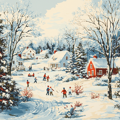 Currier And Ives Inspired Whimsical Winter Paint By Numbers Art