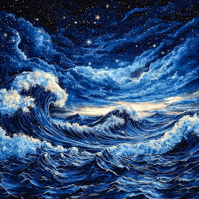 Katsushika Hokusai Inspired Hokusai's Galactic Waves Number Painting