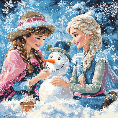 Elsa And Anna's Winter Play - Disney Inspired Painting By Numbers Kit