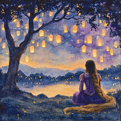 Tangled Floating Lanterns - Disney Inspired Number Painting