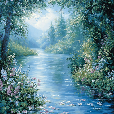 Monet Inspired Flowing River Dreams Number Painting