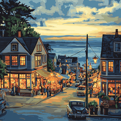 Edward Hopper Inspired Vintage Coastal Town Vibes Numbered Painting Kits