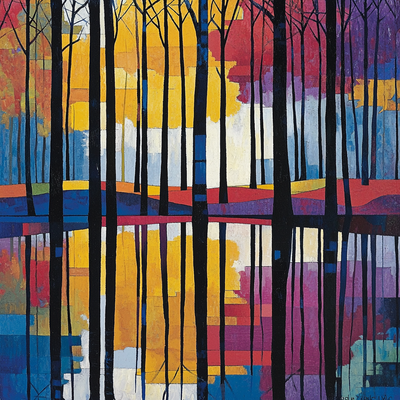 Piet Mondrian Inspired Mondrian's Woodland Reflections Number Painting