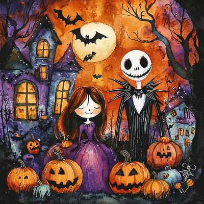 Jack And Sally's Halloween Town - Disney Inspired Numbered Painting Kits