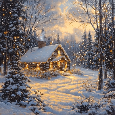 Thomas Kinkade Inspired Charming Winter Scene Paint By Numbers Art