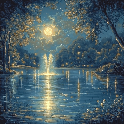 Thomas Kinkade Inspired Moonlit Reflections Number Painting