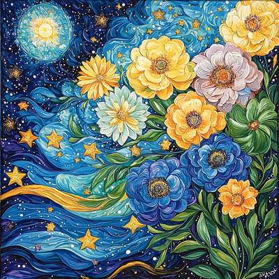 Vincent Van Gogh Inspired Petals And Stars Paint By Numbers