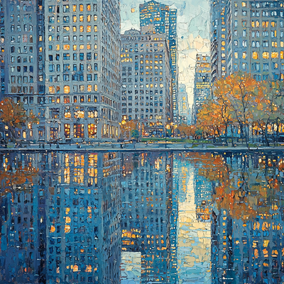 Hopper Inspired Timeless City Reflections Number Painting