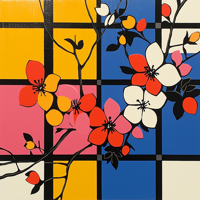 Mondrian Inspired Geometric Nature Number Painting