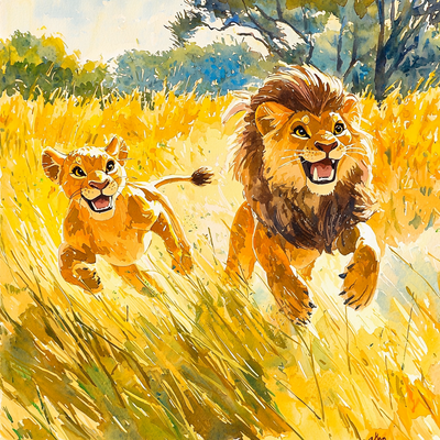 Simba And Nala's Playful Chase - Disney Inspired Painting By Numbers Kit