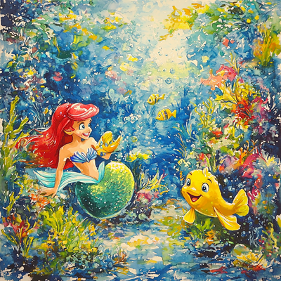 Ariel And Flounder's Ocean Friendship - Disney Inspired Painting Number Kit