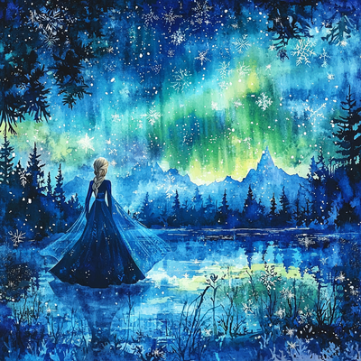 Elsa's Northern Lights Dream - Disney Inspired Number Painting