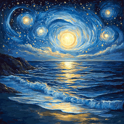 Van Gogh Inspired Inspiring Starry Nightscape Number Painting