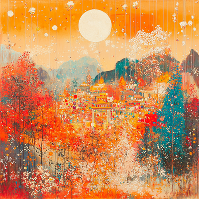 Impressionist Artists Inspired Harvest Moon Festival Painting Number Kit