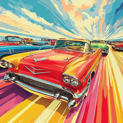 Roy Lichtenstein Inspired Vintage Cars Parade Paint By Numbers Art