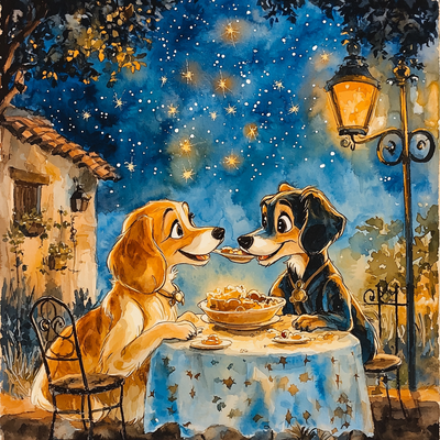 Lady And The Tramp's Starry Night - Disney Inspired Number Painting