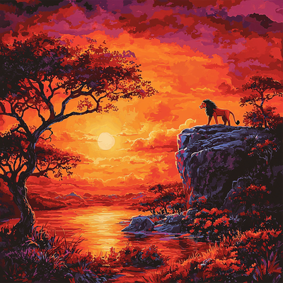 Simba's African Sunset - Disney Inspired Number Painting