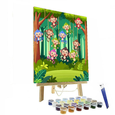 Jungle Safari With Curious Monkeys Painting By Numbers Kit