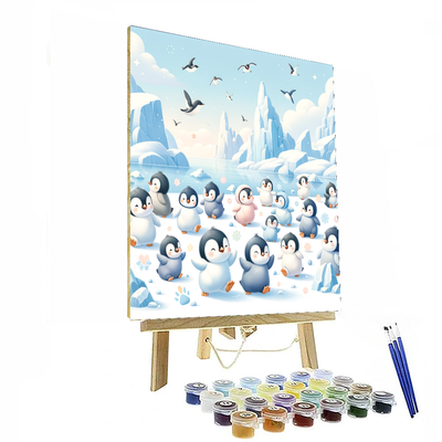 Cute Baby Penguins On Ice Numbered Painting Kits