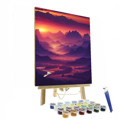 Vibrant Sunset Over Mountains Numbered Painting Kits