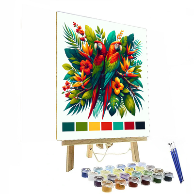 Colorful Parrots In Paradise Numbered Painting Kits