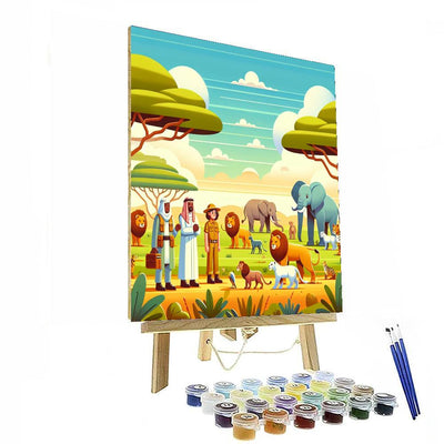 Safari Explorers And Wildlife Paint By Numbers Art