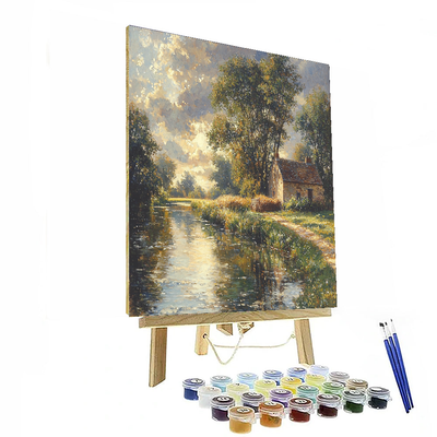 John Constable Inspired Tranquil Riverbank Reflection  DIY Paint By Numbers