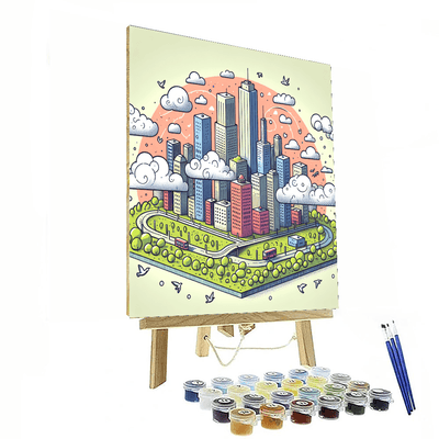 Floating Cloud City With Friendly Birds Numbered Painting Kits