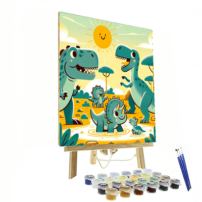 Cheerful Dinosaurs In Action Painting By Numbers Kit