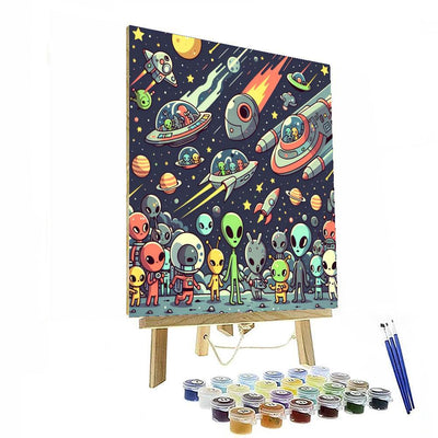 Galactic Adventures With Aliens Paint By Numbers Art