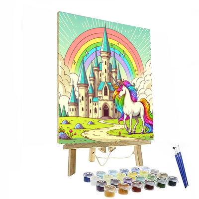 Enchanted Castle With Playful Unicorn Paint By Color