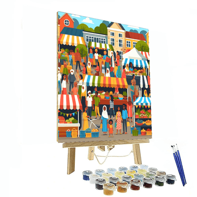 Vibrant Village Market Number Painting