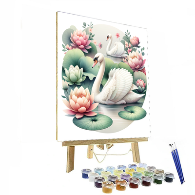 Graceful Swans In Bloom Number Painting