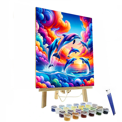 Dancing Dolphins At Sunset Numbered Painting Kits