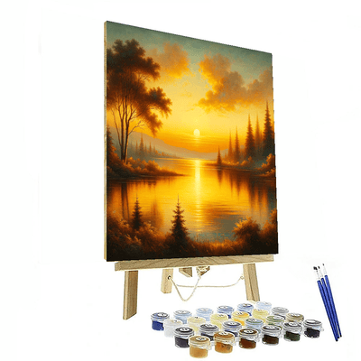 Golden Sunset Over Water Number Painting