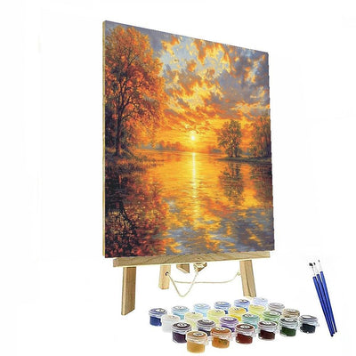 John Constable Inspired Golden Sunset Reflections  Number Painting