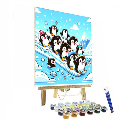 Happy Playful Penguins Paint By Numbers Art