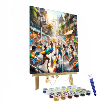 Songkran Water Festival - Bangkok Paint By Numbers Art