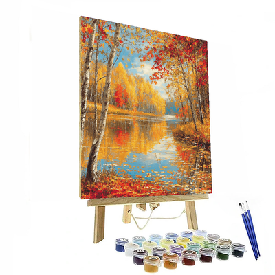 Claude Monet Inspired Golden Autumn Reflections  Paint By Numbers Art